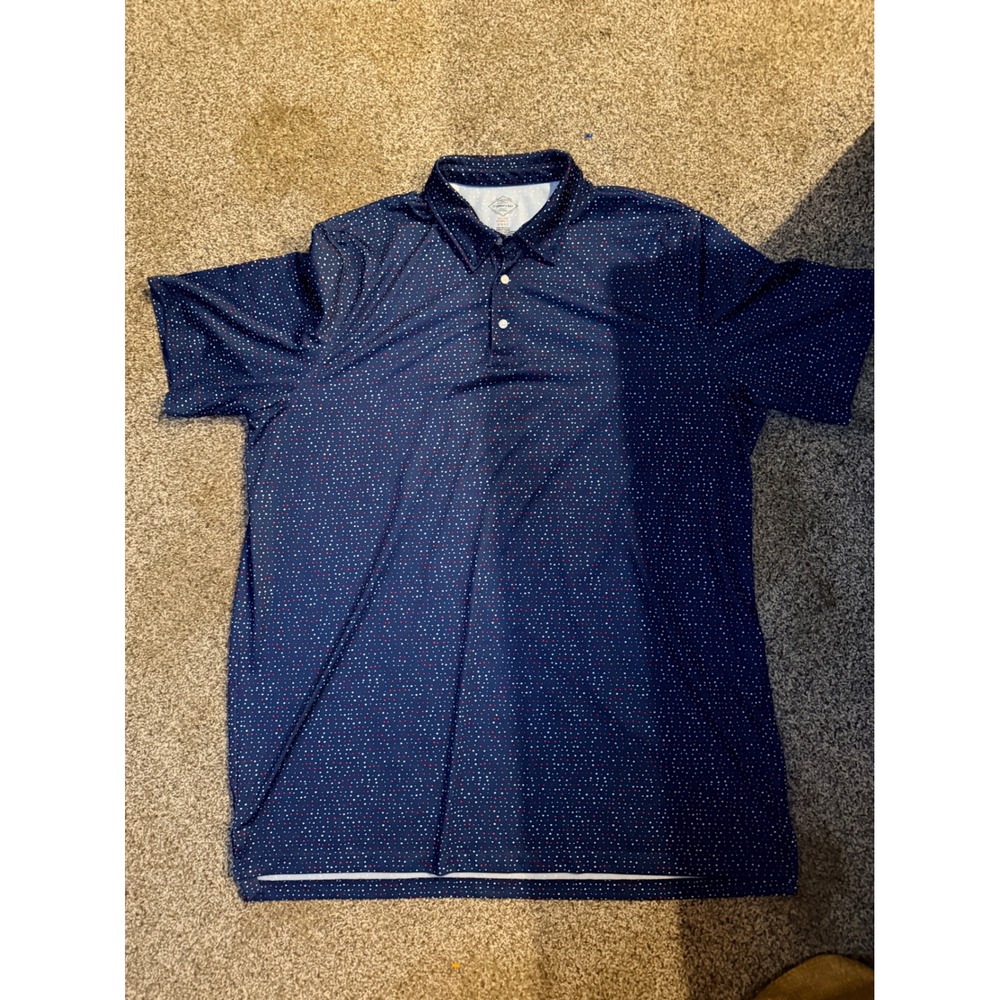 St. Johns Bay Mens Polo Shirt 2XLT Blue Red White Dot Quick Dry Classic Fit
